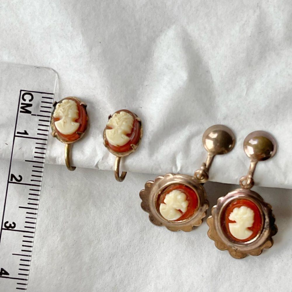 Vintage Celluloid Cameo Screw Back Copper Alloy Earrings - Picture 16 of 16